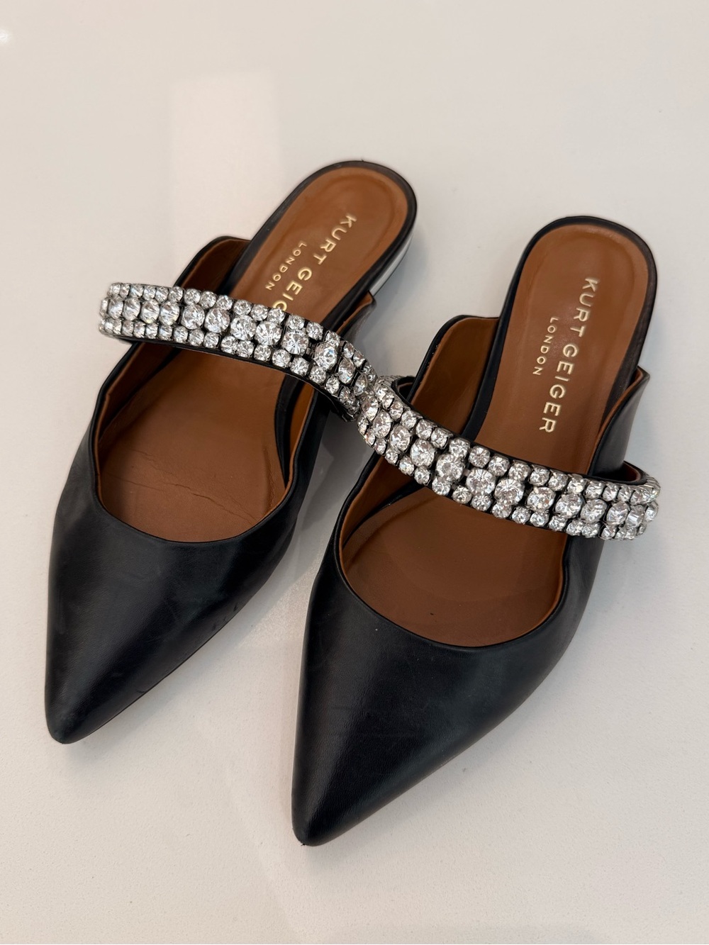 Kurt Geiger London Princely Crystal Rhinestone Strap Pointed Toe Mules EU 36 (6)